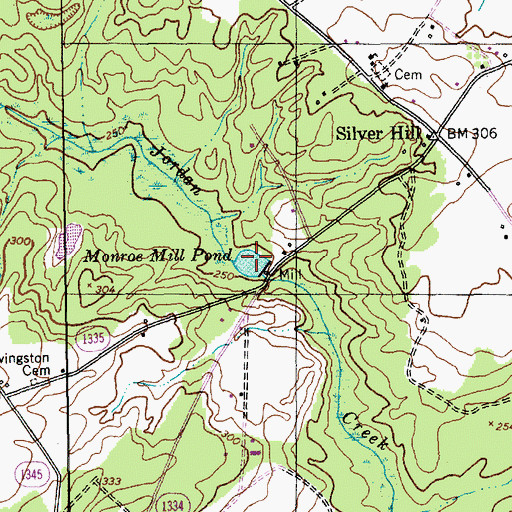 Topographic Map of Monroe Mill Pond, NC