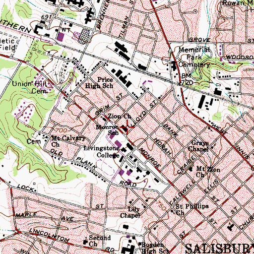 Topographic Map of Monroe Street Elementary School, NC