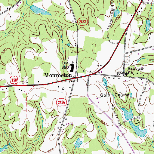 Topographic Map of Monroeton, NC