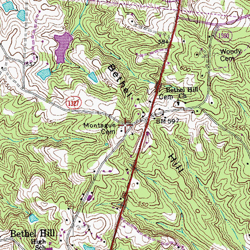 Topographic Map of Montague Cemetery, NC
