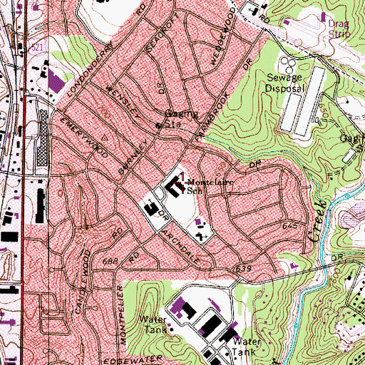 Topographic Map of Montclaire Elementary School, NC
