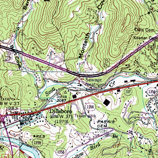 Topographic Map of Monteith Cove, NC