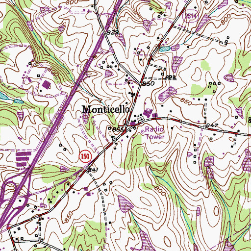 Topographic Map of Monticello, NC