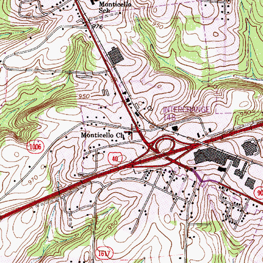 Topographic Map of Monticello Church, NC