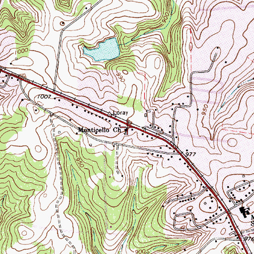 Topographic Map of Monticello Church, NC