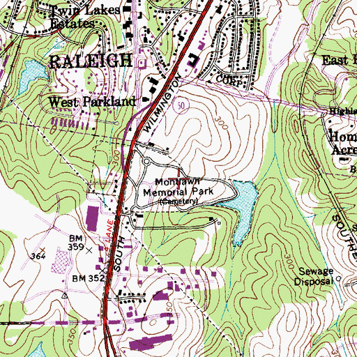 Topographic Map of Montlawn Memorial Park, NC
