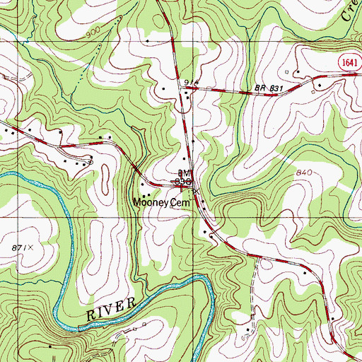 Topographic Map of Mooney Cemetery, NC