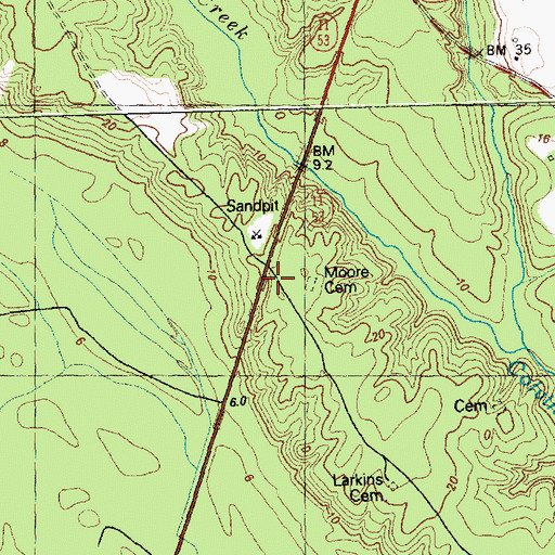 Topographic Map of Moore Cemetery, NC