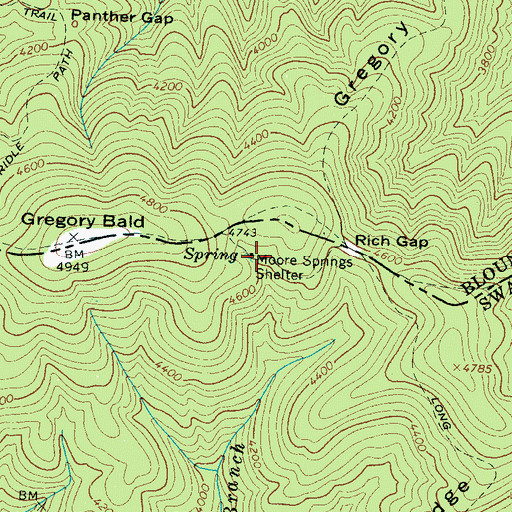 Topographic Map of Moore Springs Shelter, NC