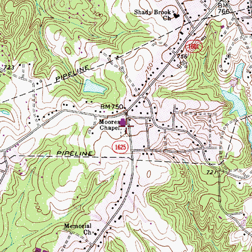 Topographic Map of Moores Chapel, NC