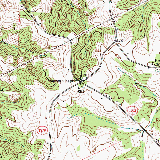 Topographic Map of Moores Chapel, NC