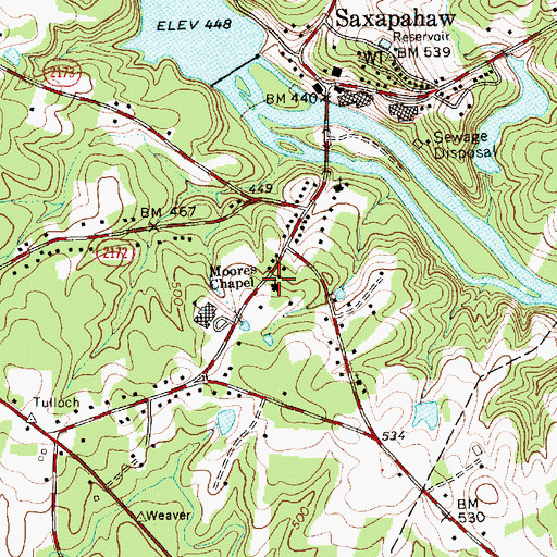 Topographic Map of Moores Chapel, NC