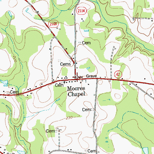 Topographic Map of Moores Chapel, NC