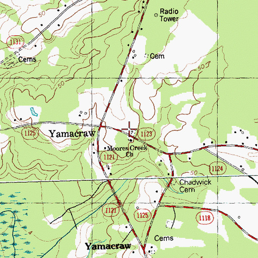 Topographic Map of Moores Creek Church, NC