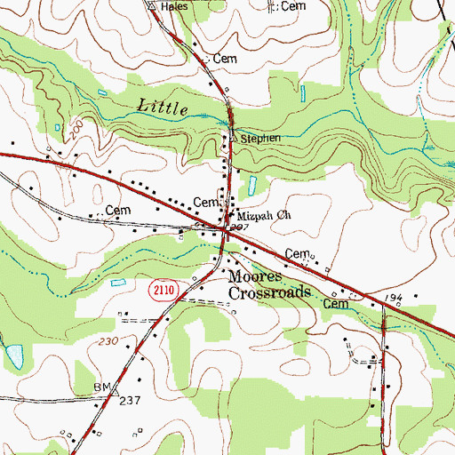 Topographic Map of Moores Crossroads, NC