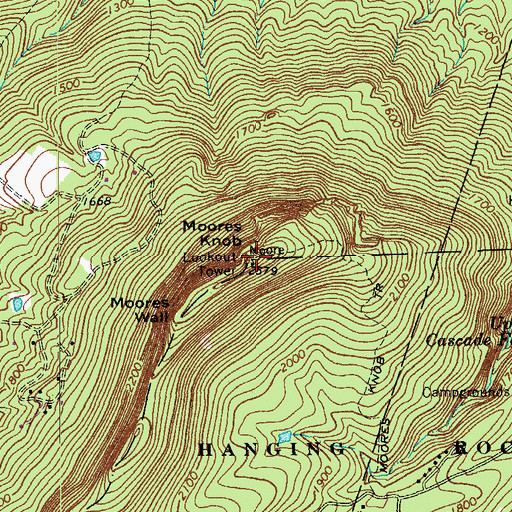 Topographic Map of Moores Knob, NC