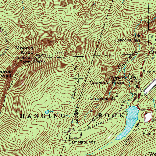 Topographic Map of Moores Knob Trail, NC