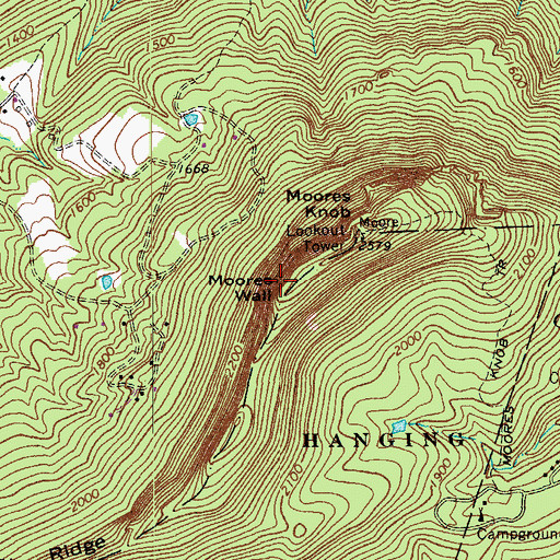 Topographic Map of Moores Wall, NC