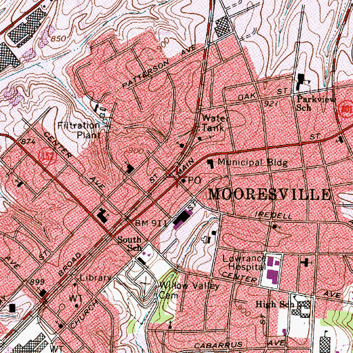 Topographic Map of Mooresville, NC