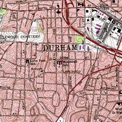 Topographic Map of Morehead Montessori Magnet Elementary School, NC
