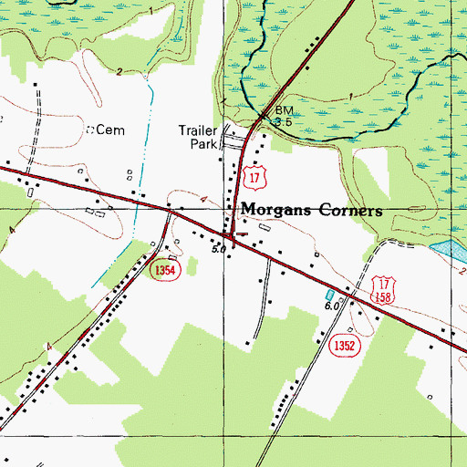 Topographic Map of Morgans Corners, NC