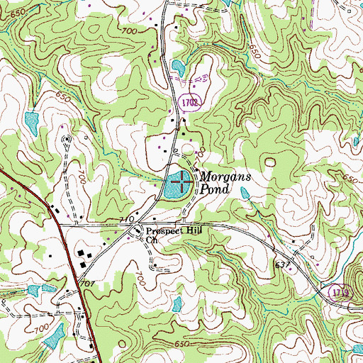 Topographic Map of Morgans Pond, NC