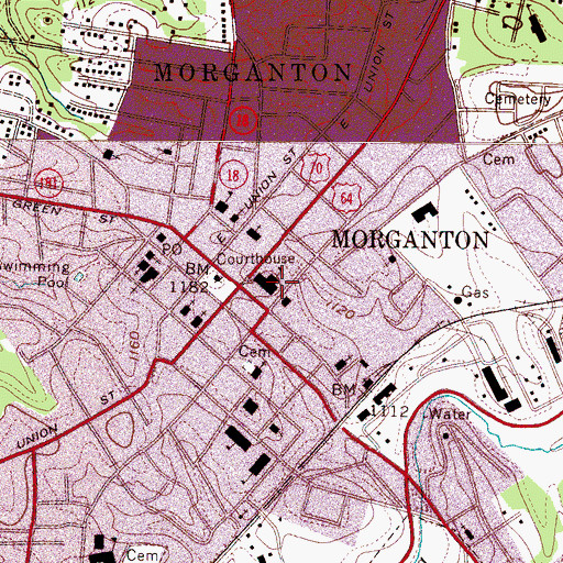 Topographic Map of Morganton, NC