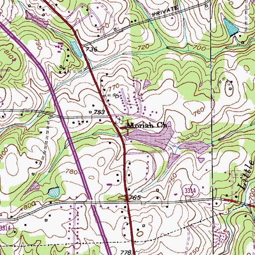 Topographic Map of Moriah Church, NC