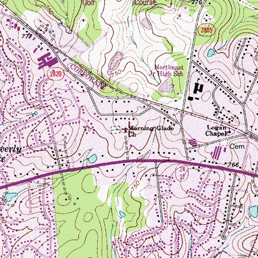 Topographic Map of Morning Glade Church, NC