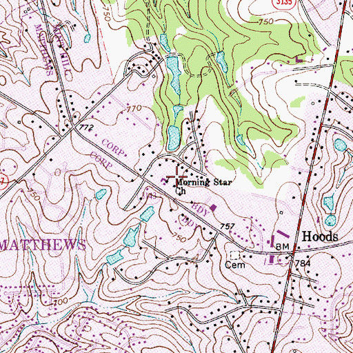 Topographic Map of Morning Star Church, NC
