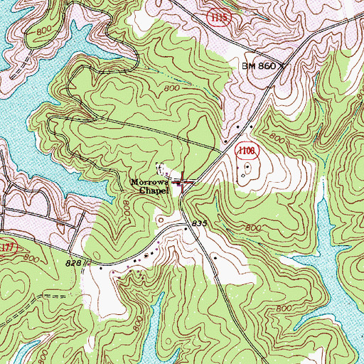 Topographic Map of Morrows Chapel, NC