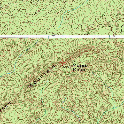 Topographic Map of Moses Knob, NC