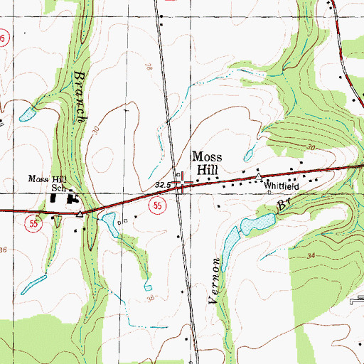 Topographic Map of Moss Hill, NC
