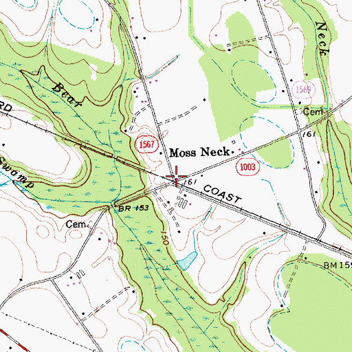 Topographic Map of Moss Neck, NC
