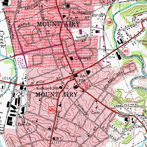 Topographic Map of Mount Airy, NC