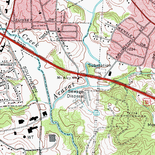 Topographic Map of Mount Airy Church, NC