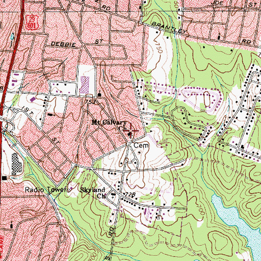 Topographic Map of Mount Calvary Church, NC