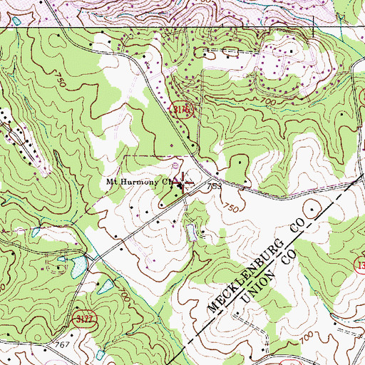 Topographic Map of Mount Harmony Church, NC