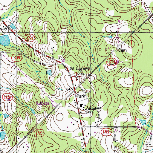 Topographic Map of Mount Harmony Baptist Church, NC