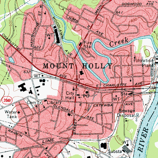 Topographic Map of Mount Holly, NC