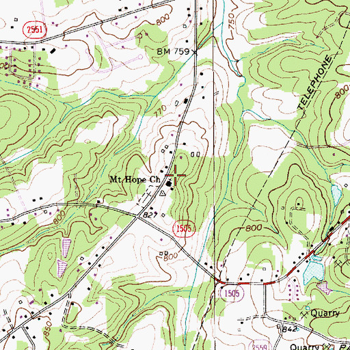 Topographic Map of Mount Hope Church, NC