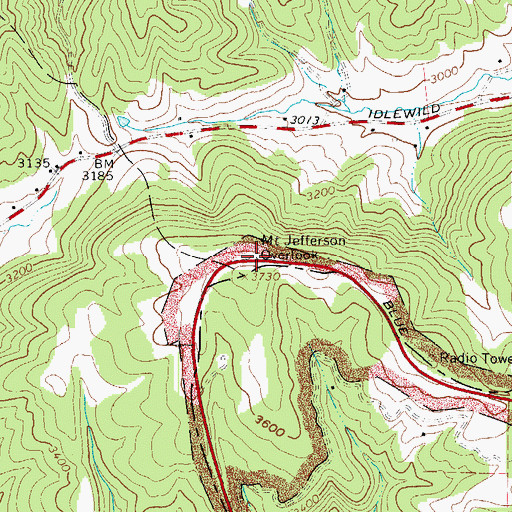 Topographic Map of Mount Jefferson Overlook, NC