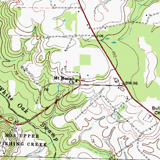 Topographic Map of Mount Moriah Church, NC