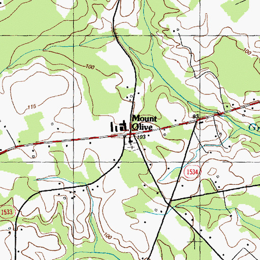 Topographic Map of Mount Olive, NC