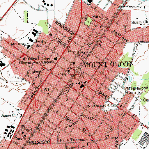 Topographic Map of Mount Olive, NC