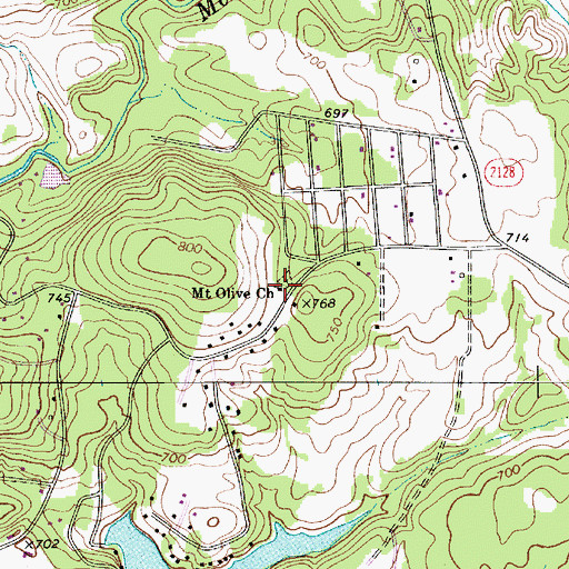 Topographic Map of Mount Olive Baptist Church, NC