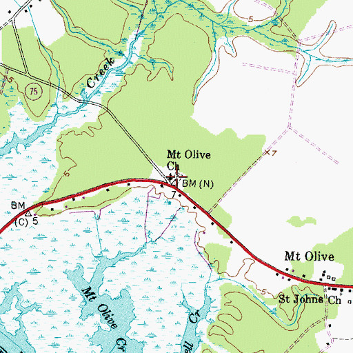 Topographic Map of Mount Olive Church, NC