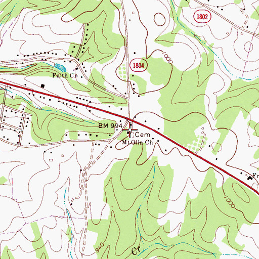 Topographic Map of Mount Olive Church, NC