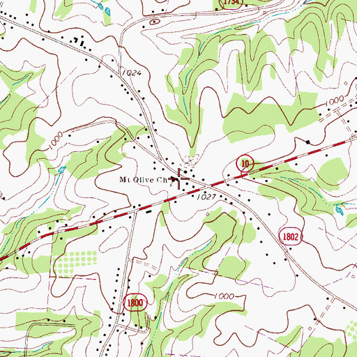 Topographic Map of Mount Olive Church, NC
