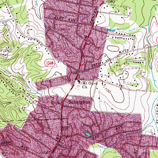 Topographic Map of Mount Olive Church, NC
